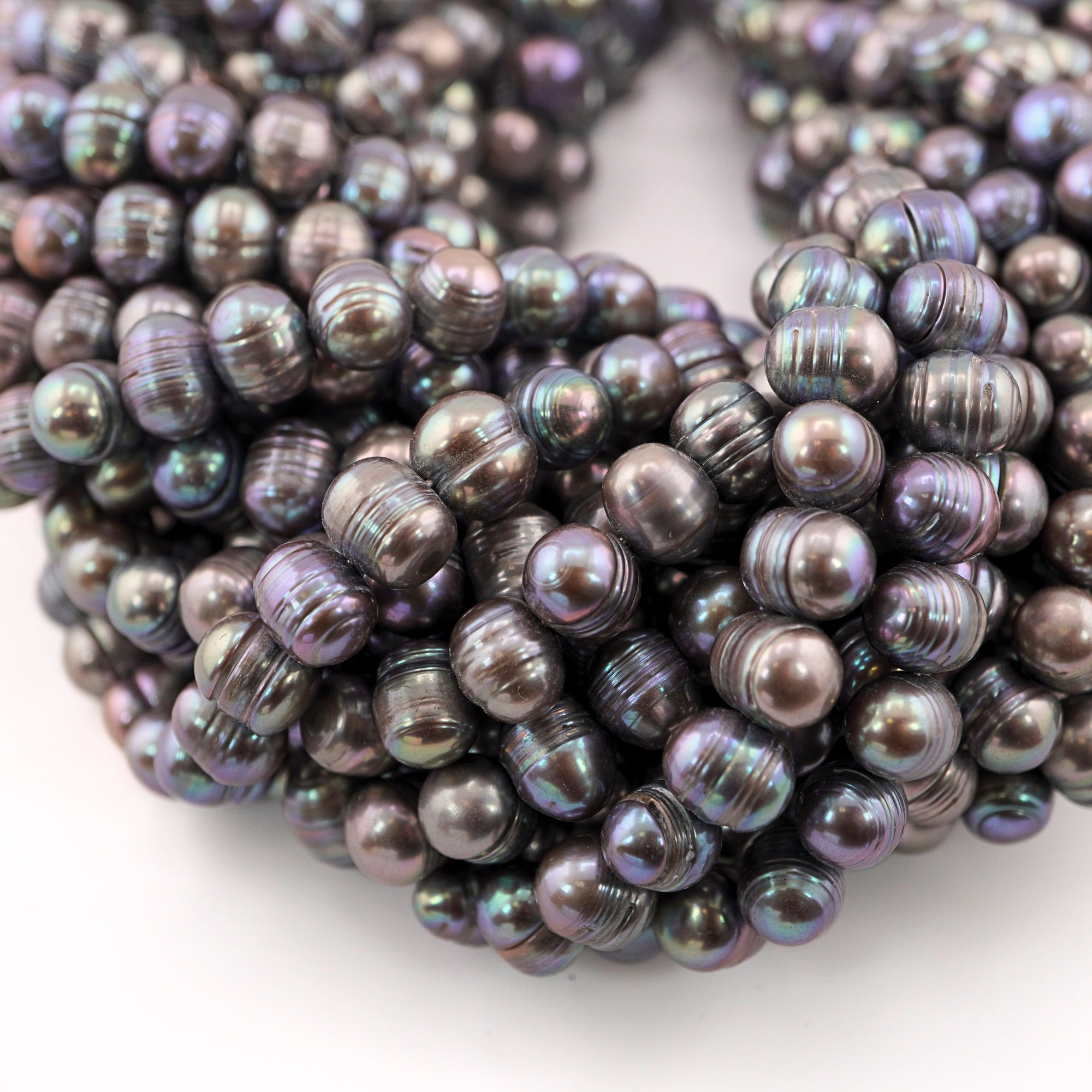 10 x 9 - 9 x 8 MM Peacock Near Round Freshwater Pearls Beads