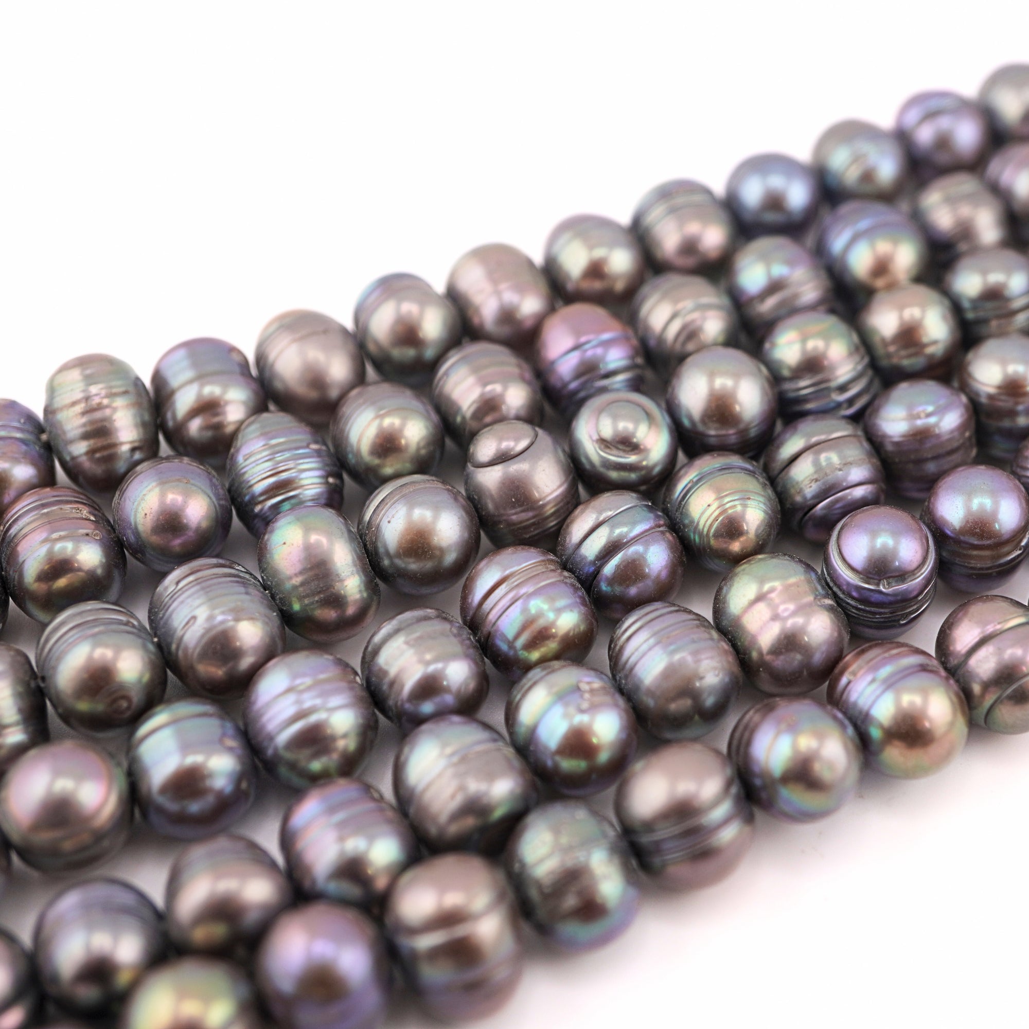 10 x 9 - 9 x 8 MM Peacock Near Round Freshwater Pearls Beads