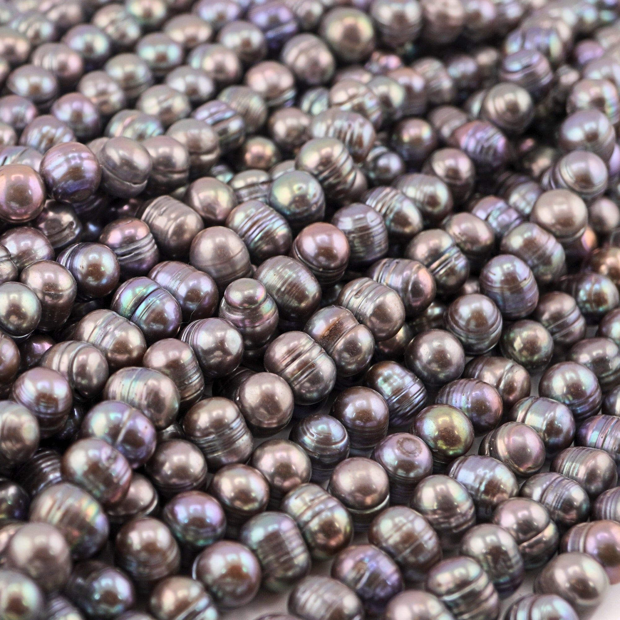 10 x 9 - 9 x 8 MM Peacock Near Round Freshwater Pearls Beads