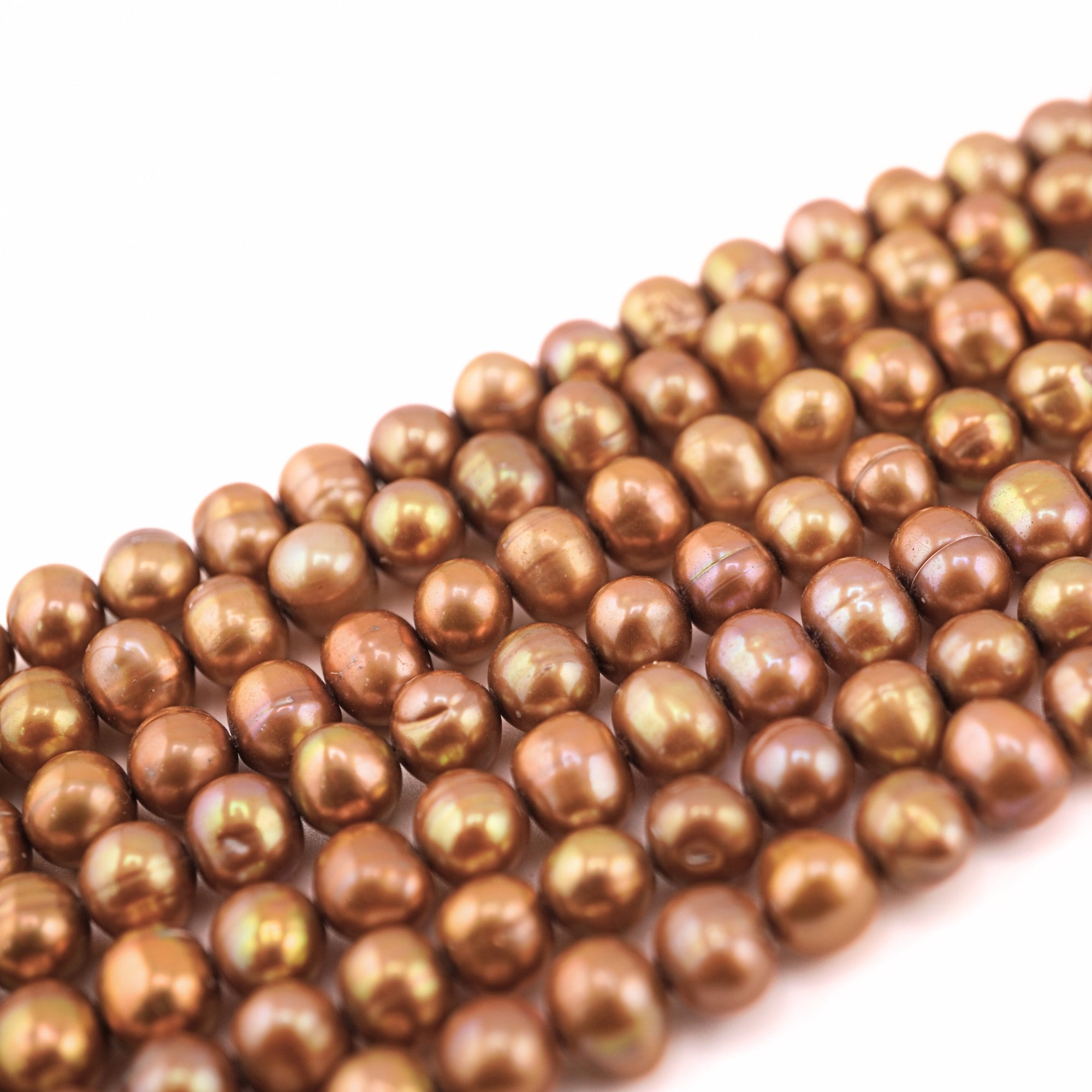 7 x 6  MM Golden Oval Freshwater Pearls Beads