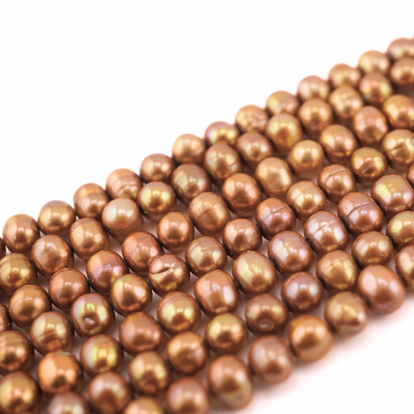 7 x 6  MM Golden Round Freshwater Pearls Beads