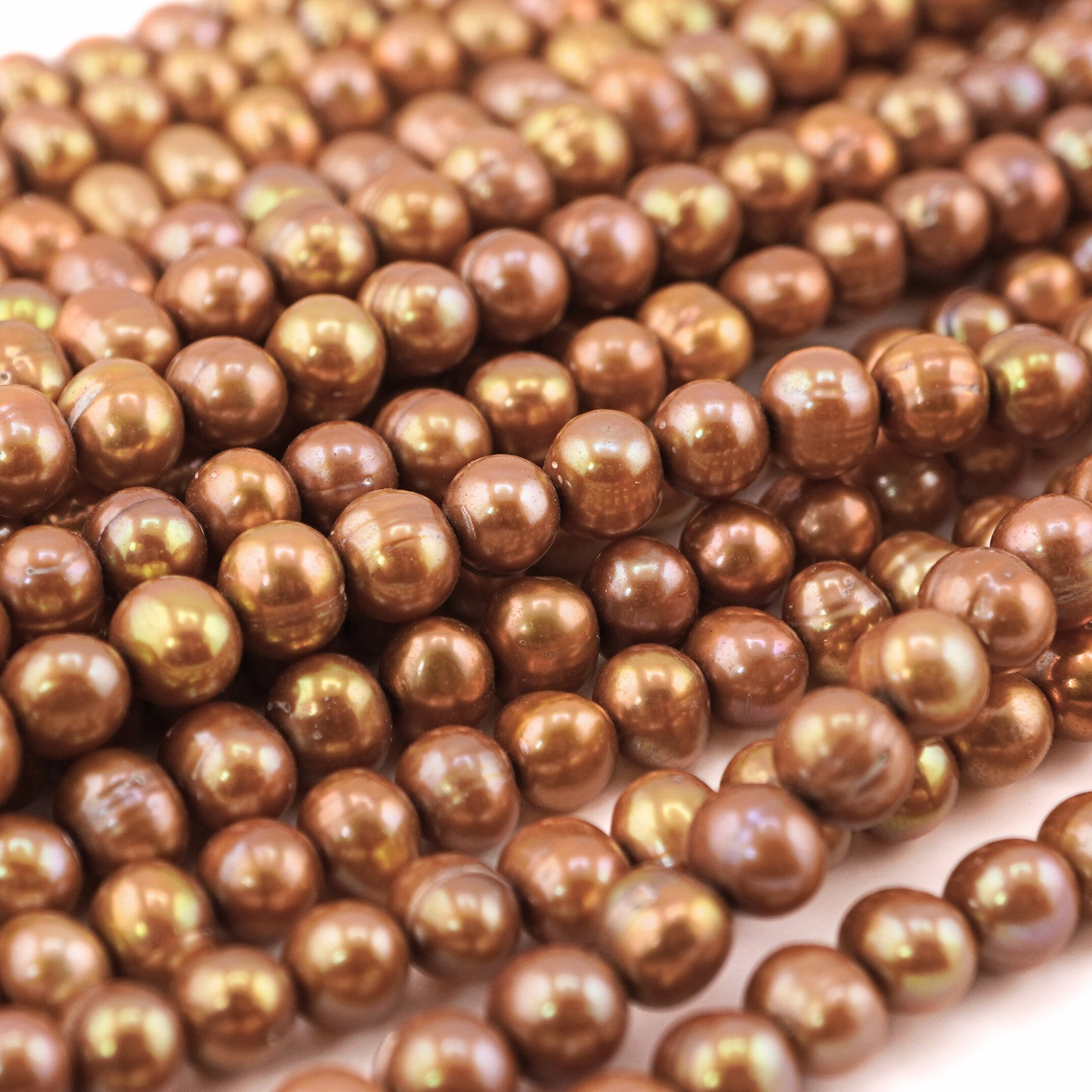 7 x 6  MM Golden Oval Freshwater Pearls Beads