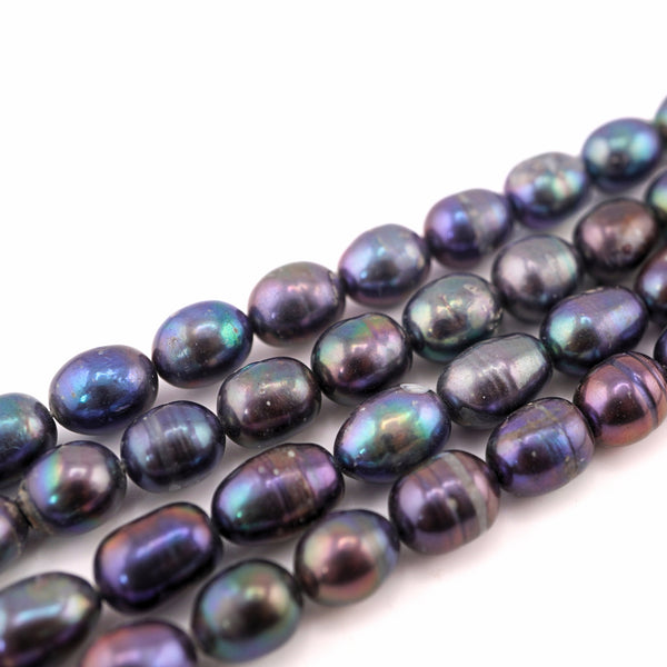 9 x 7 - 9 x 8 MM Peacock Round Freshwater Pearls Beads