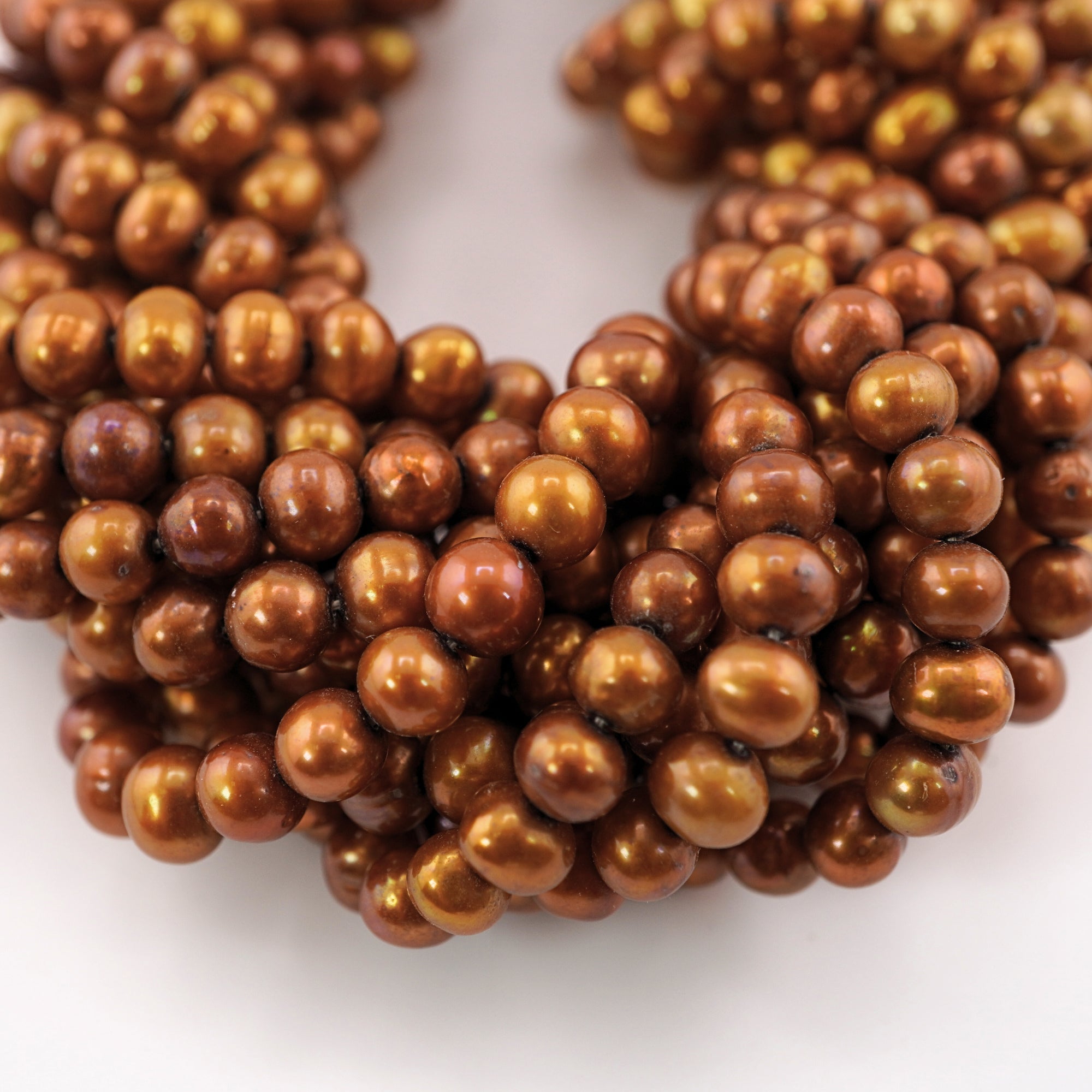 7 x 5 - 6 MM Golden Near Round Freshwater Pearls Beads