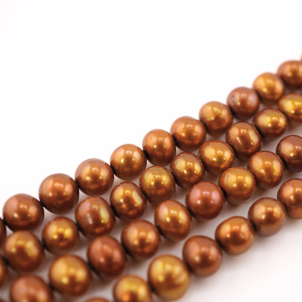 7 x 5 - 6 MM Golden Round Freshwater Pearls Beads