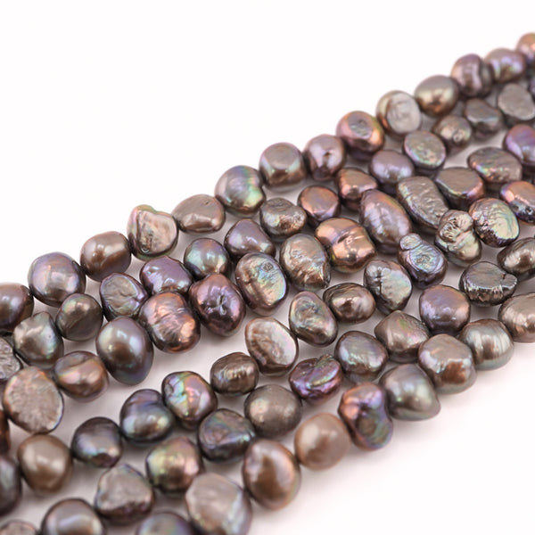 11 x 8 - 8 x 7 MM Peacock Round Freshwater Pearls Beads