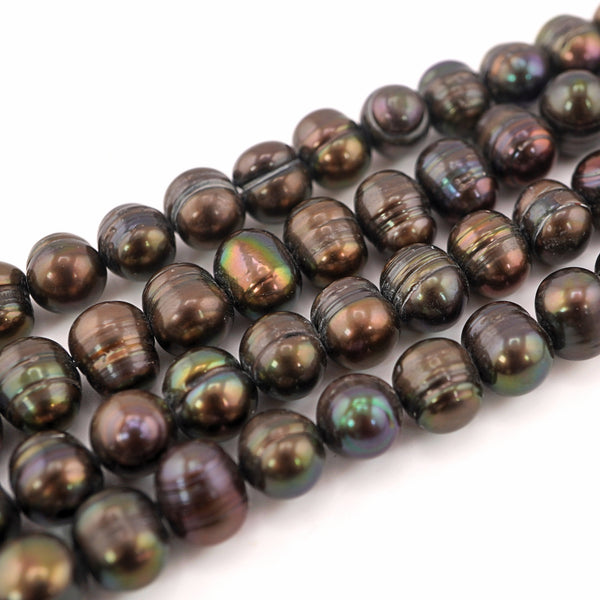11 x 9 MM Peacock Black Round Freshwater Pearls Beads