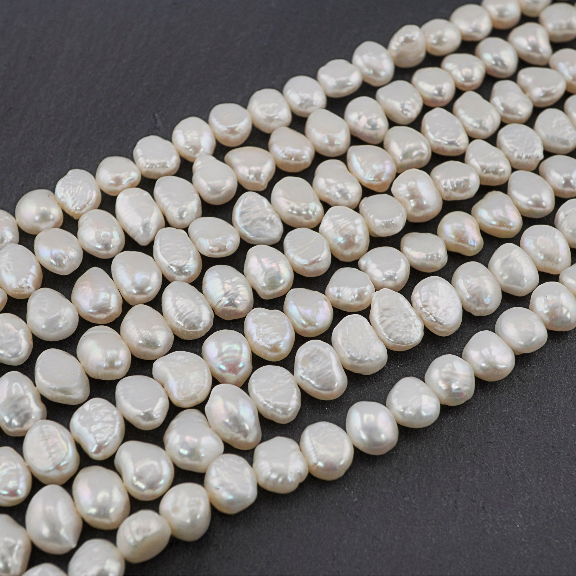 8 x 5 - 7 x 4 MM White Baroque Freshwater Pearls Beads