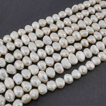 8 x 5 - 7 x 4 MM White Baroque Freshwater Pearls Beads