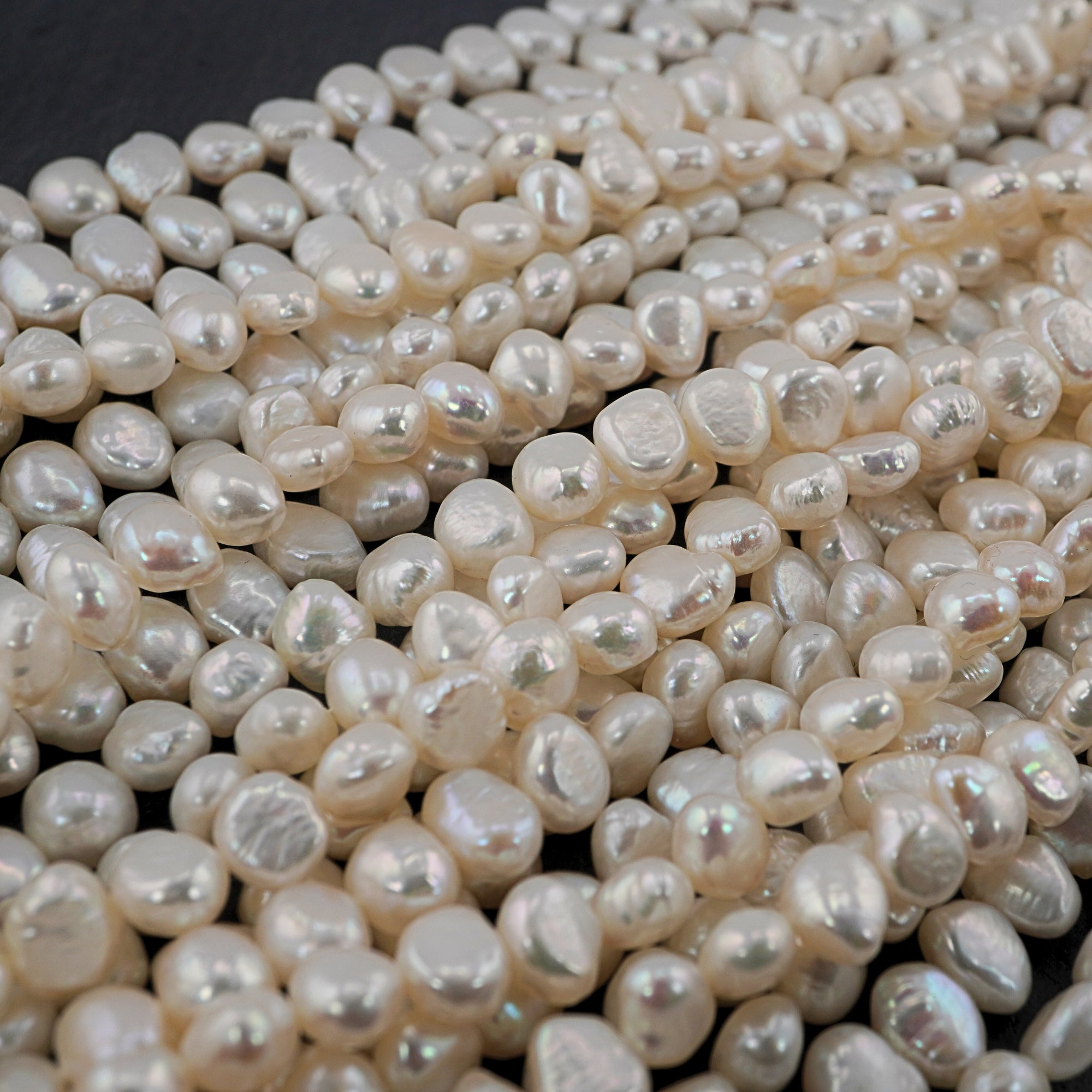 8 x 5 - 7 x 4 MM White Baroque Freshwater Pearls Beads