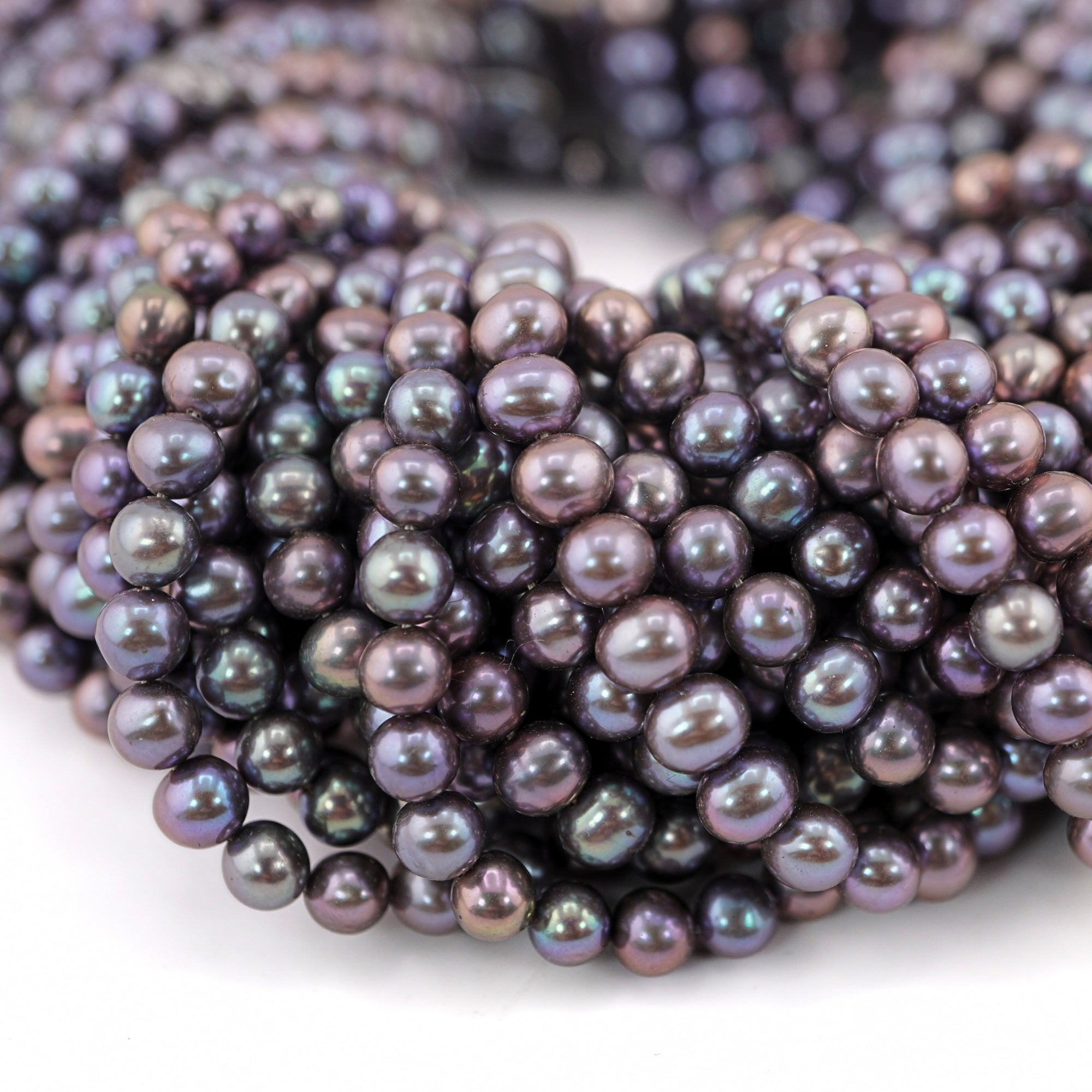 6 x 5 MM Peacock Near Round Freshwater Pearls Beads