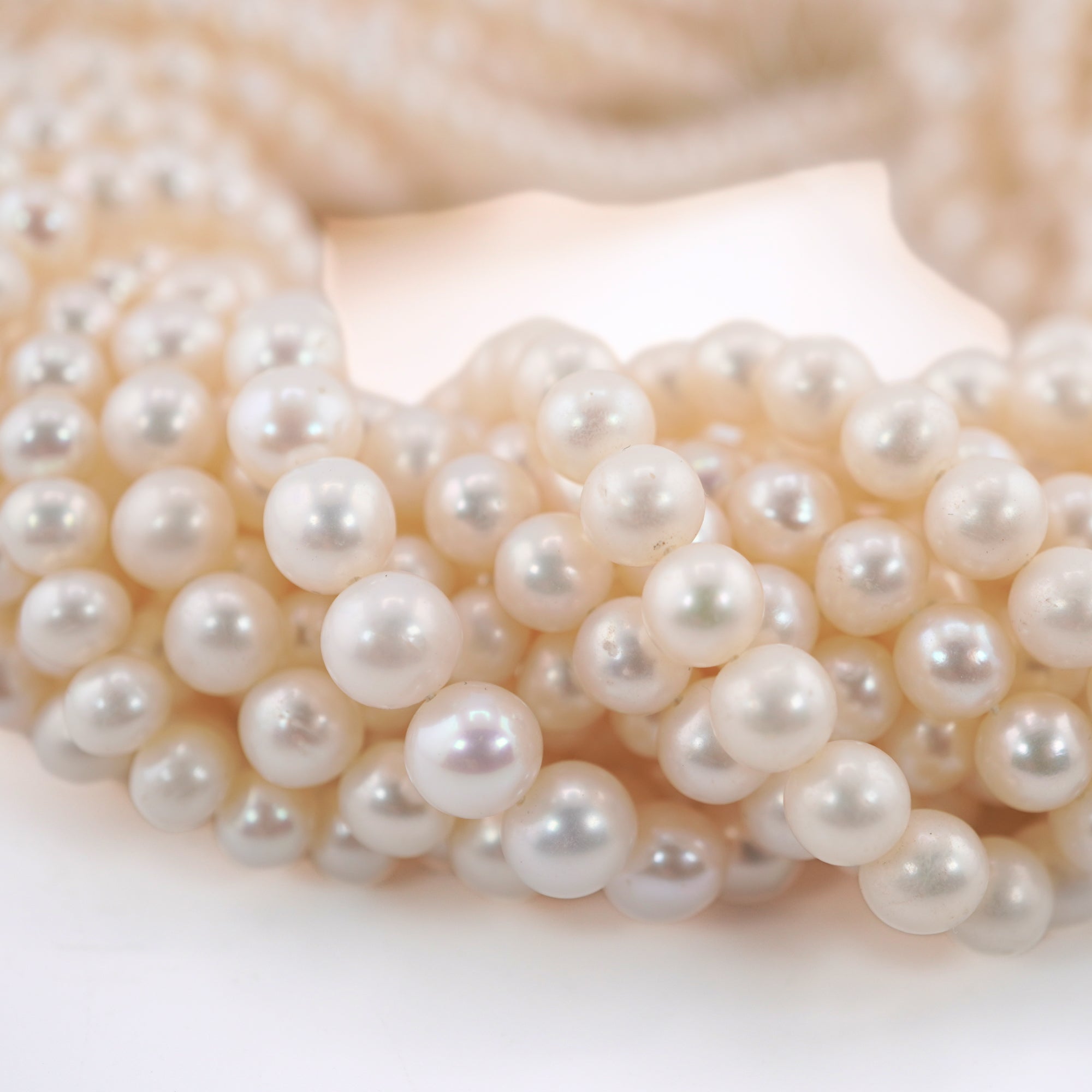 White Near Round Freshwater Pearls Beads