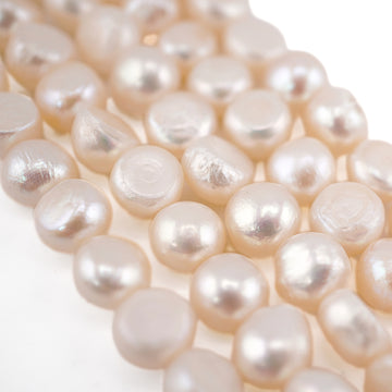 10 x 8 - 8 x 7 MM White Button Freshwater Pearls Beads