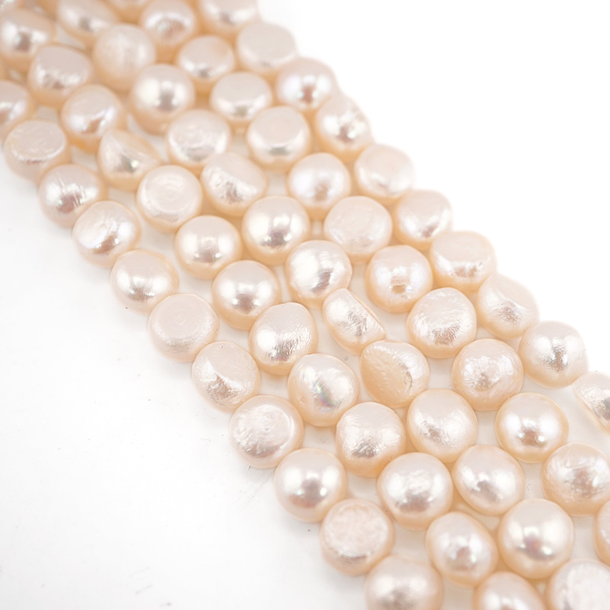 10 x 8 - 8 x 7 MM White Button Freshwater Pearls Beads