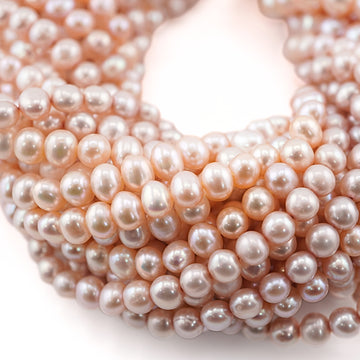 7 x 5 - 6 x 5 MM Peach Near Round Freshwater Pearls Beads