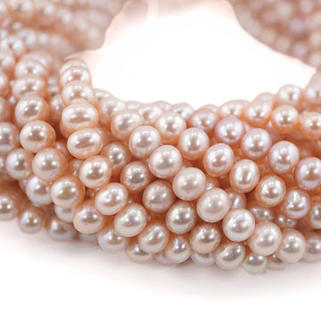 7 - 6 MM Peach Near Round Freshwater Pearls Beads