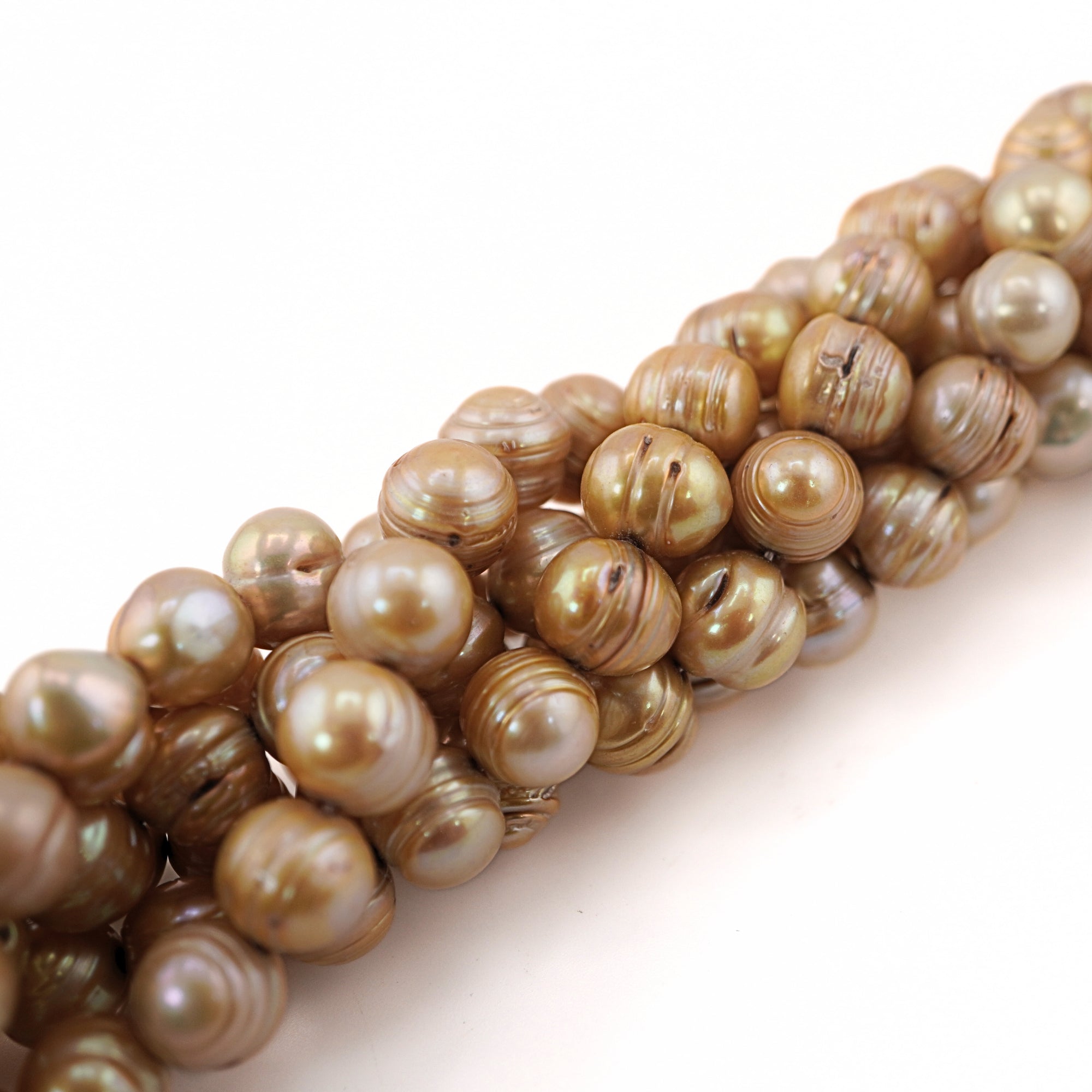 Golden Near Round Freshwater Pearls Beads