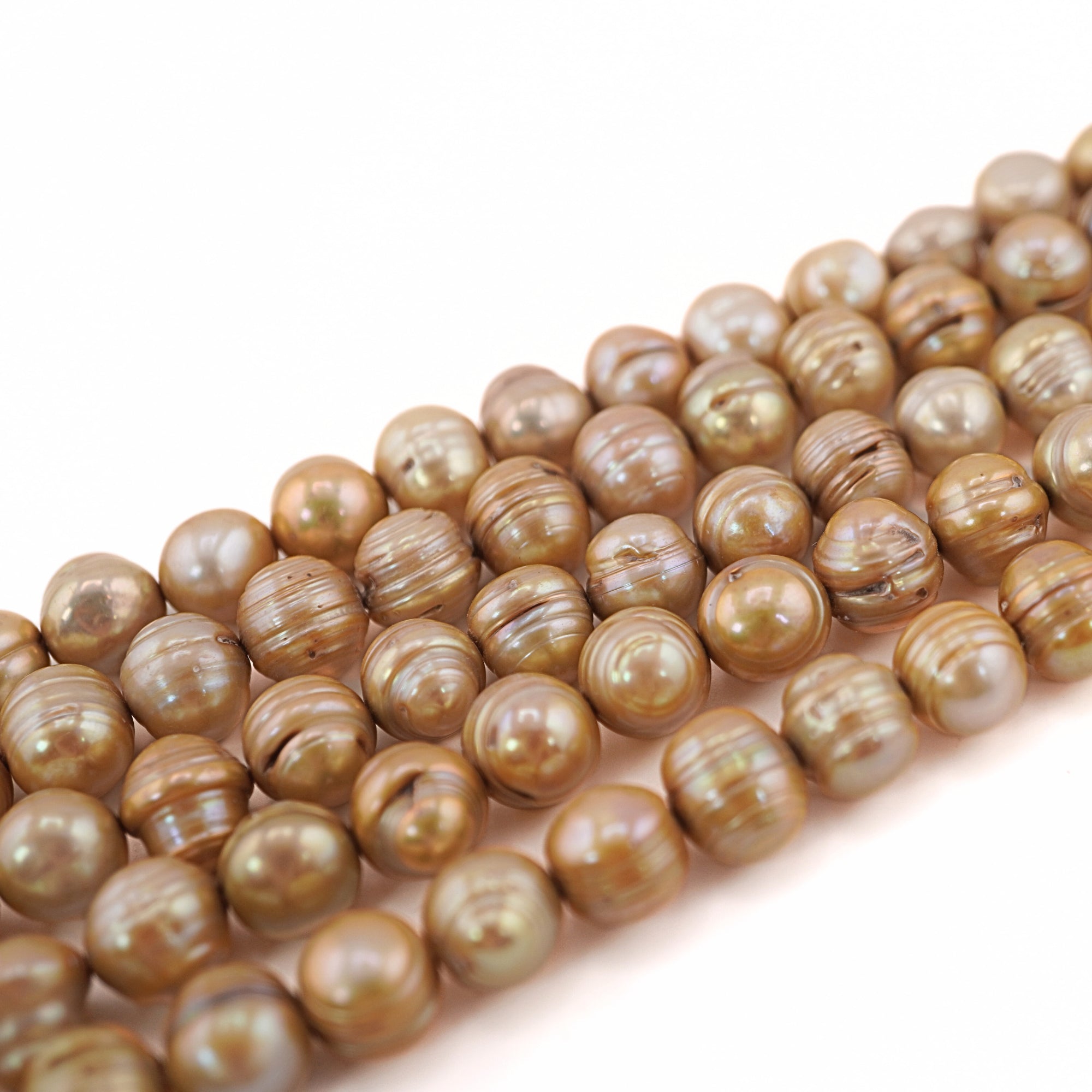 Golden Near Round Freshwater Pearls Beads