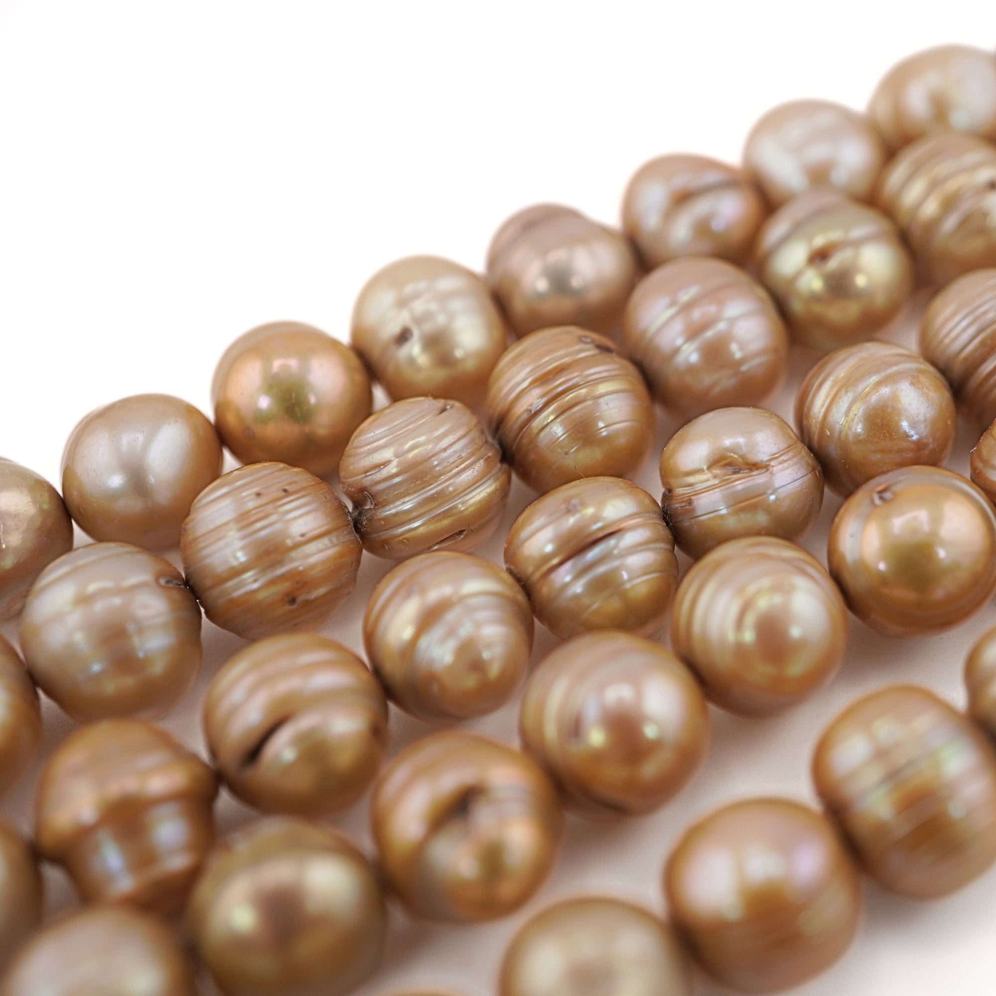 Golden Near Round Freshwater Pearls Beads