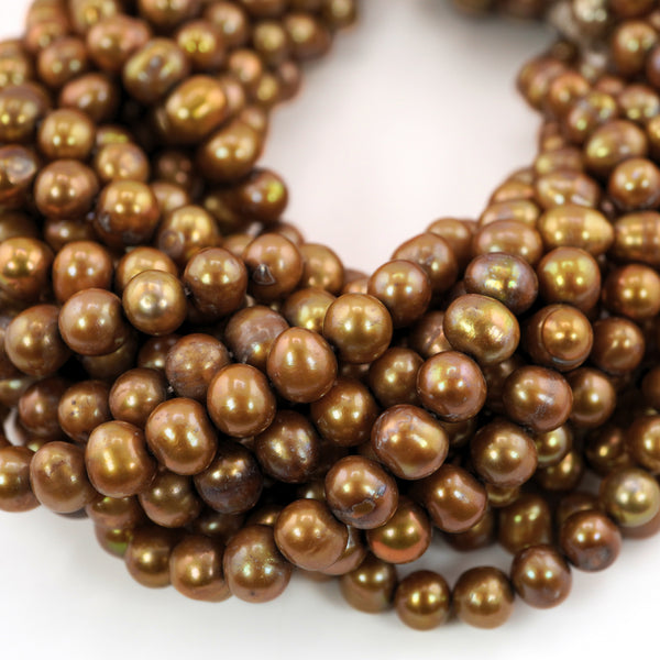 9 x 8 - 8 x 7 MM Golden Potato Freshwater Pearls Beads