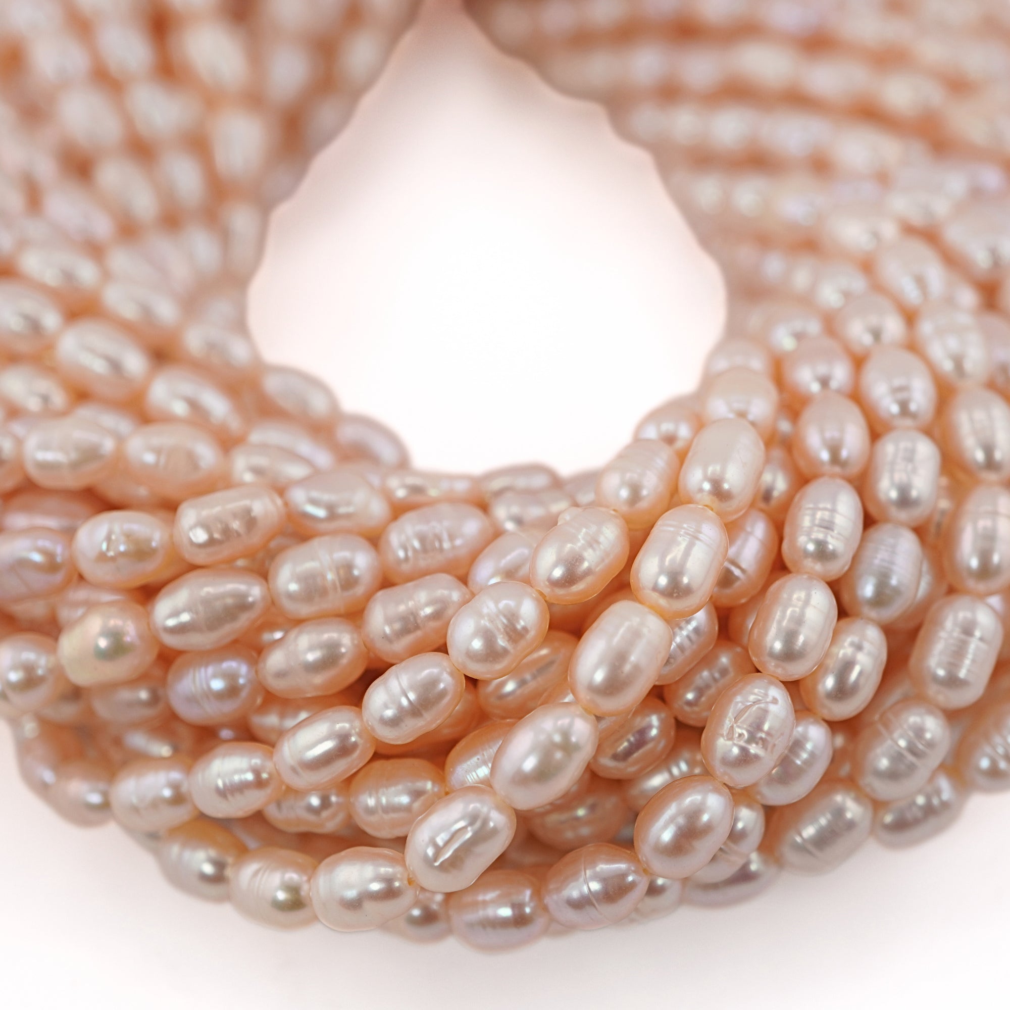 Peach Rice / Oval Freshwater Pearls Beads