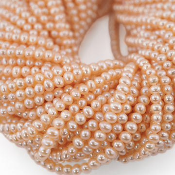 5 - 4 MM Peach Near Round Freshwater Pearls Beads