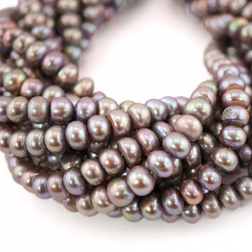 7 x 5 - 6 x 5 MM Gray Peacock Potato Freshwater Pearls Beads