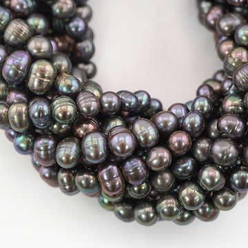 7 x 5 - 8 x 6 MM Peacock Oval Freshwater Pearls Beads