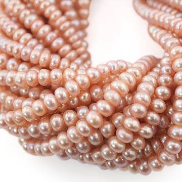 5 MM Peach Near Round Freshwater Pearls Beads