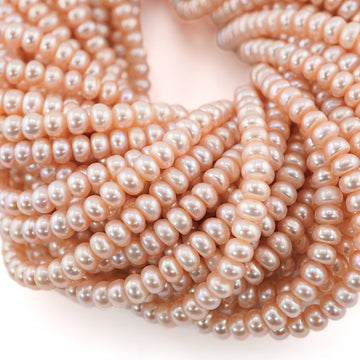 6 x 3 MM Peach Near Round Freshwater Pearls Beads