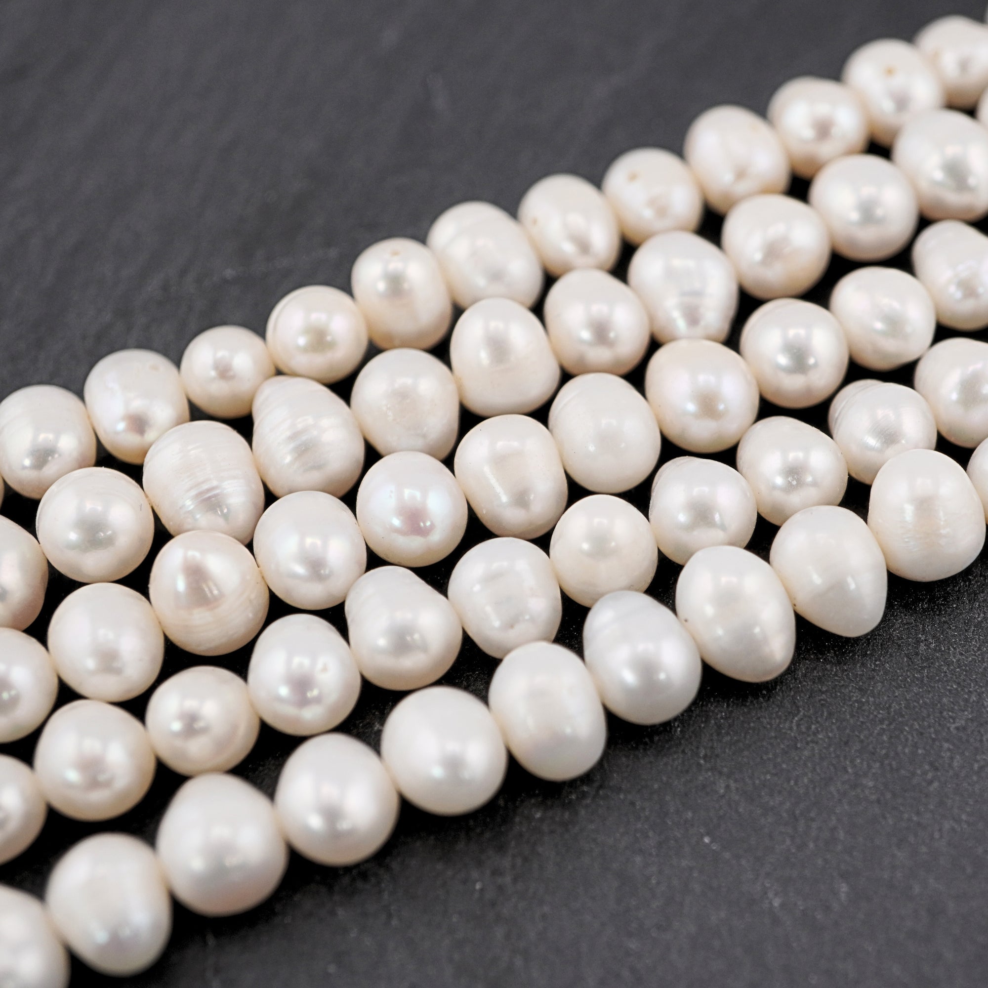 9 x 5 MM White Oval Freshwater Pearls Beads