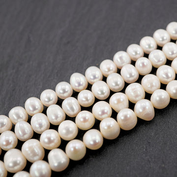 7 x 6 MM White Potato Freshwater Pearls Beads