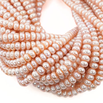 6 x 3 MM Peach Near Round Freshwater Pearls Beads