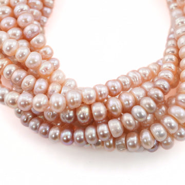 7 x 5 - 6 x 3 MM Peach Near Round Freshwater Pearls Beads