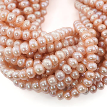 7 x 6 - 6 x 3 MM Peach Near Round Freshwater Pearls Beads