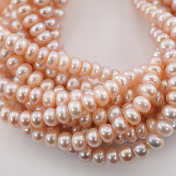 6 x 4 MM Peach Near Round Freshwater Pearls Beads