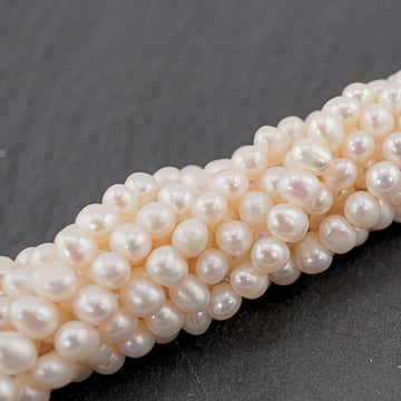 6 x 4 - 5 x 4 MM White Potato Freshwater Pearls Beads