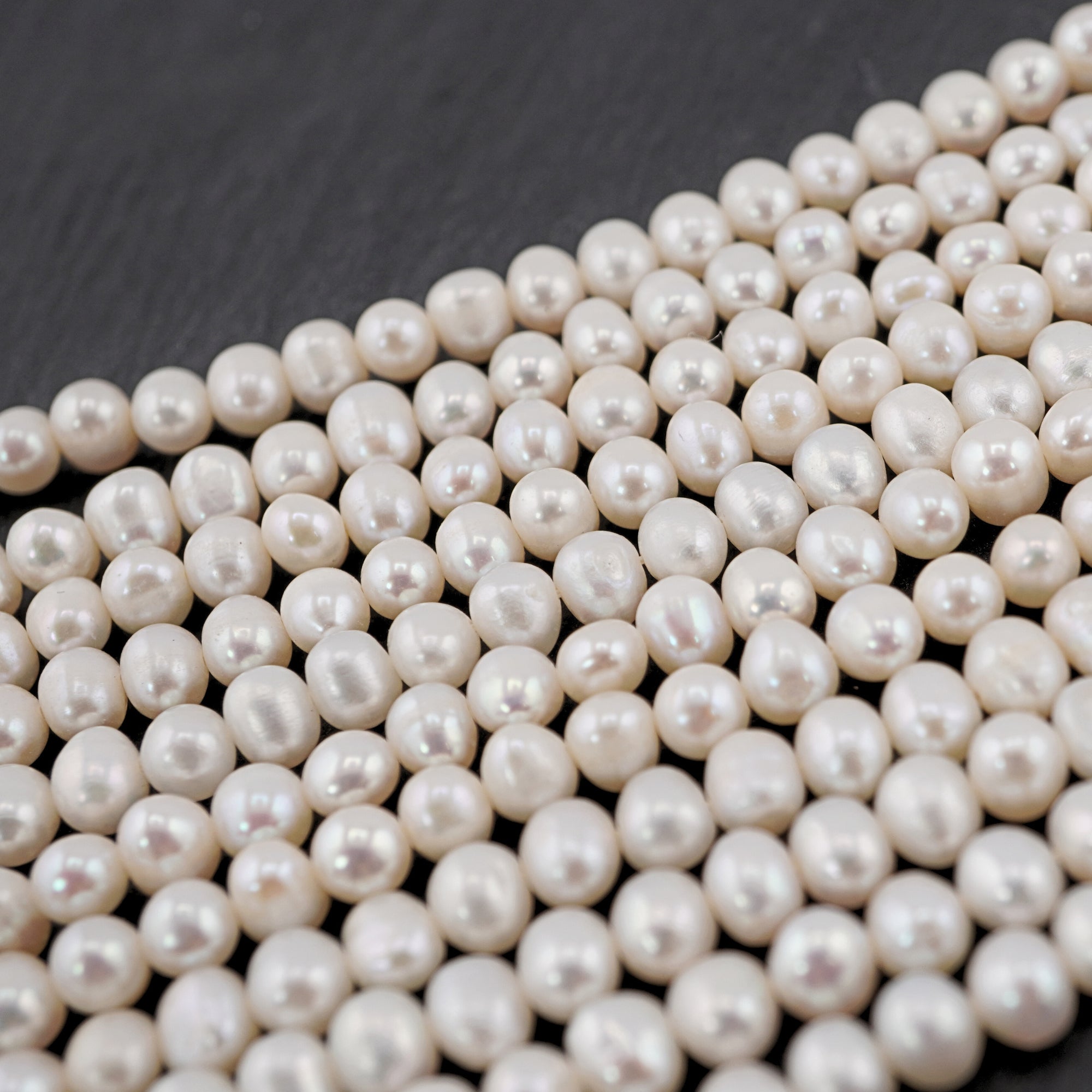 6 x 4 - 5 x 4 MM White Potato Freshwater Pearls Beads