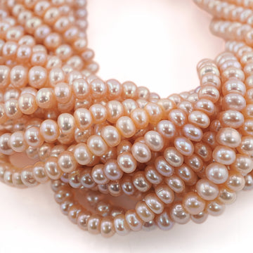 6 x 4 MM Peach Near Round Freshwater Pearls Beads