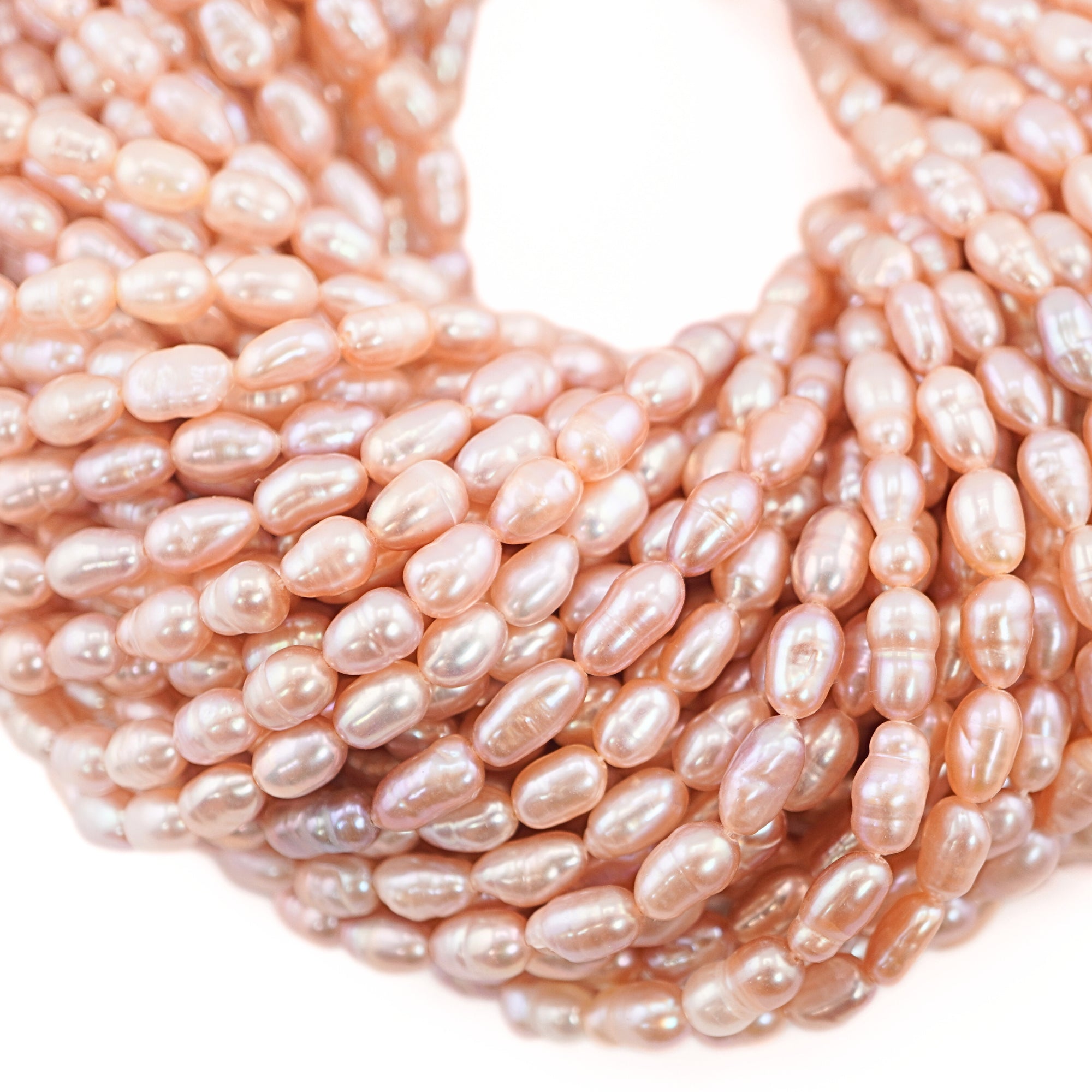 Peach Rice / Oval Freshwater Pearls Beads