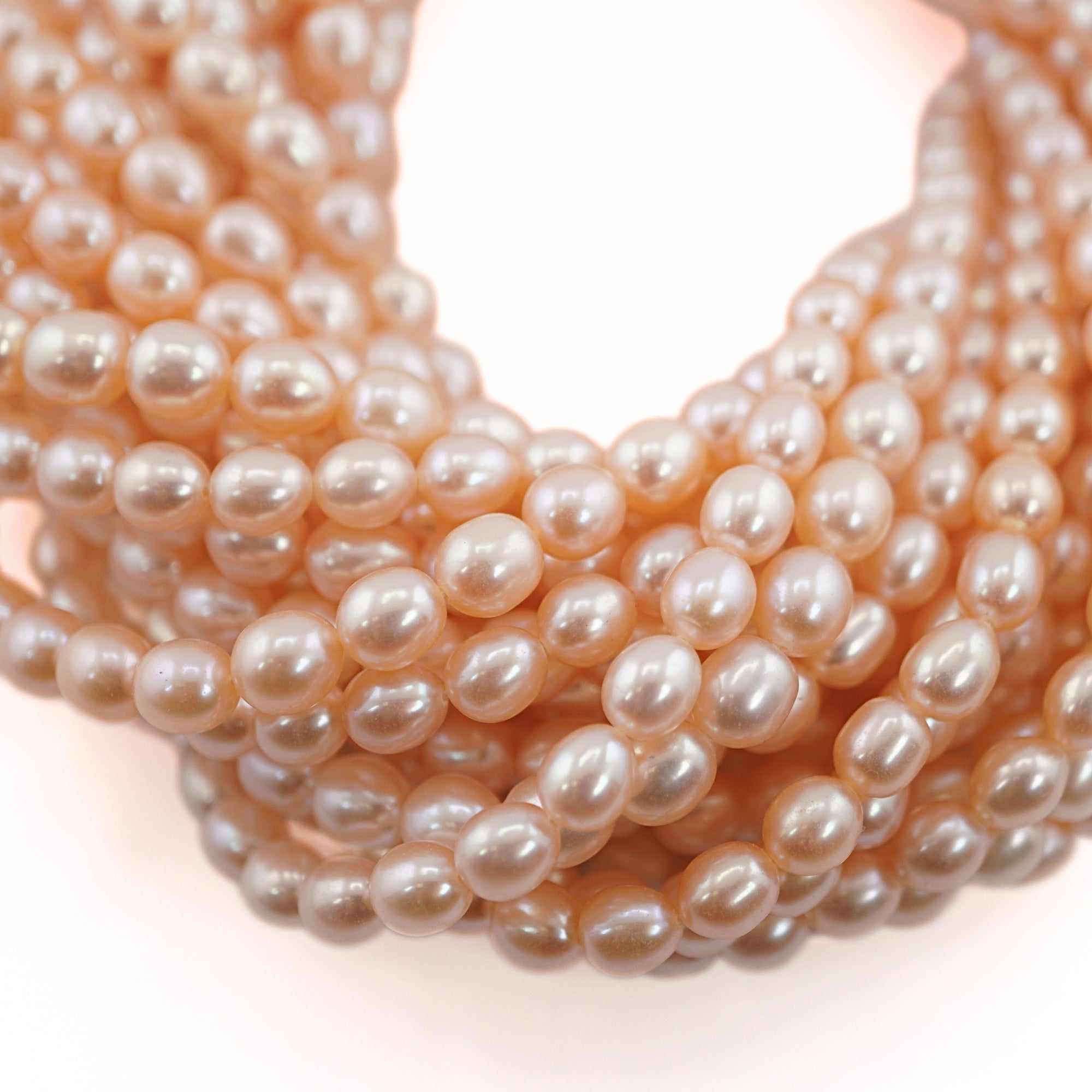 Peach Rice / Oval Freshwater Pearls Beads