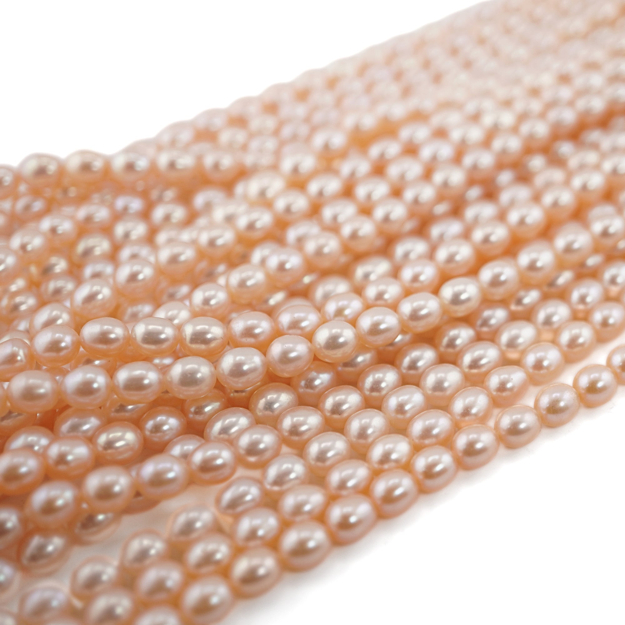 Peach Rice / Oval Freshwater Pearls Beads