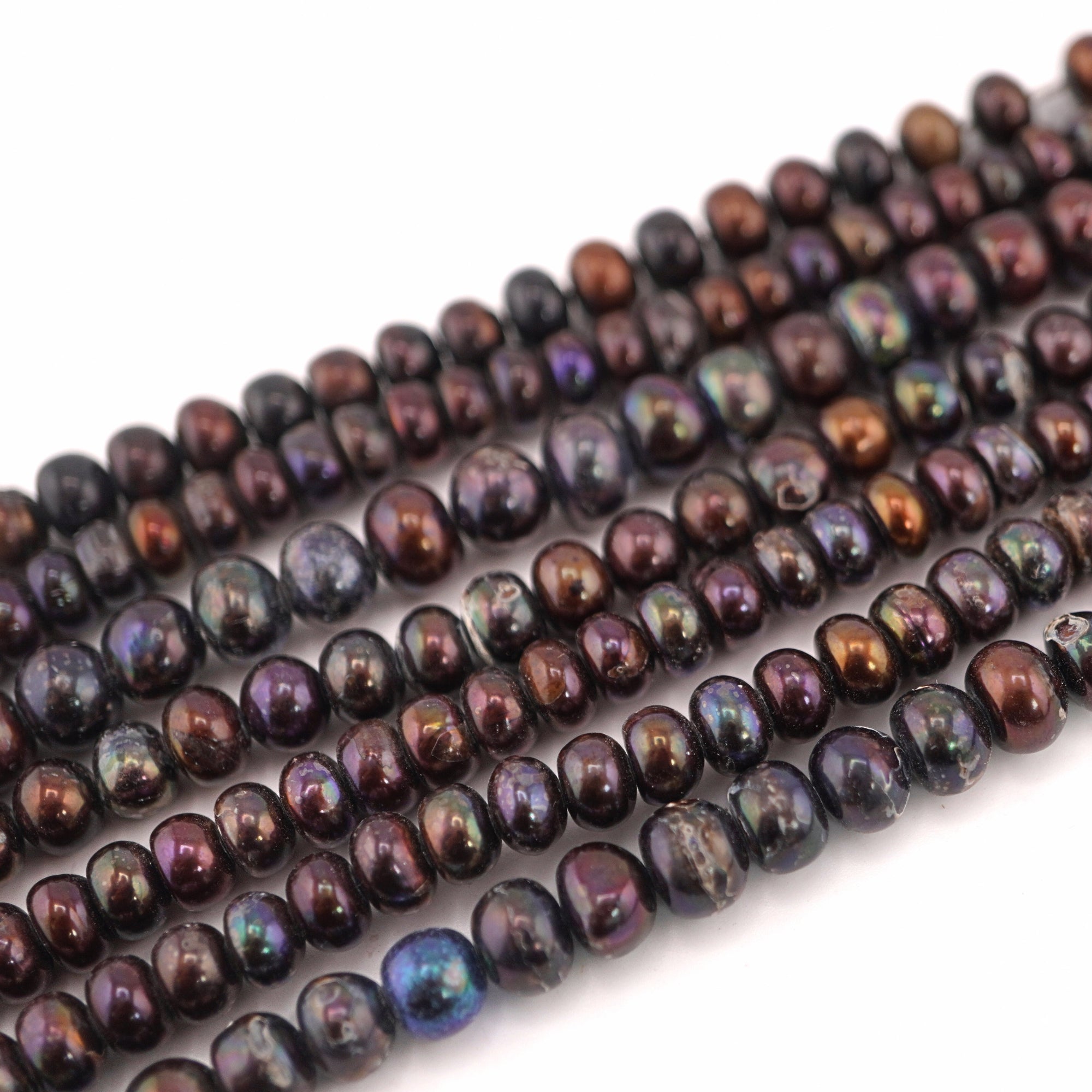 7 x 6 - 4 MM Peacock Potato Freshwater Pearls Beads