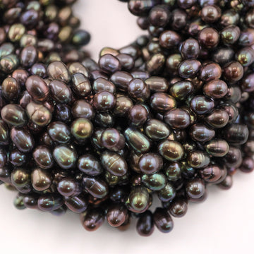 5 x 6 - 6 MM Peacock Oval Freshwater Pearls Beads