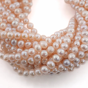 6 x 5 - 5 MM Pink Near Round Freshwater Pearls Beads