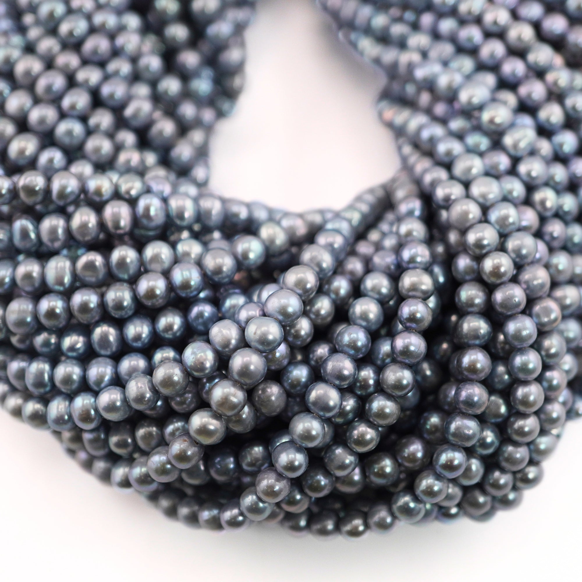 Peacock Navy Blue Near Round Freshwater Pearls Beads