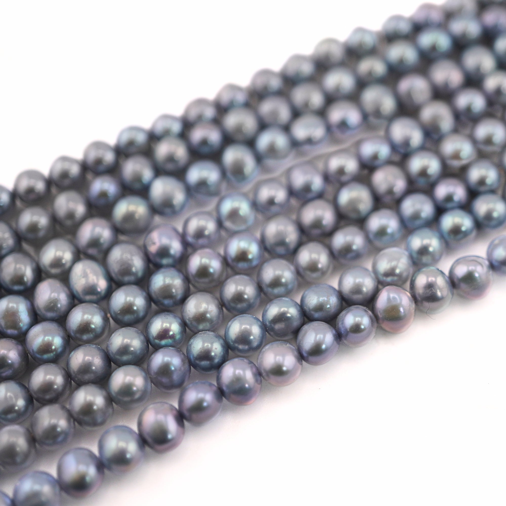 5 - 4 MM Peacock Navy Blue Near Round Freshwater Pearls Beads