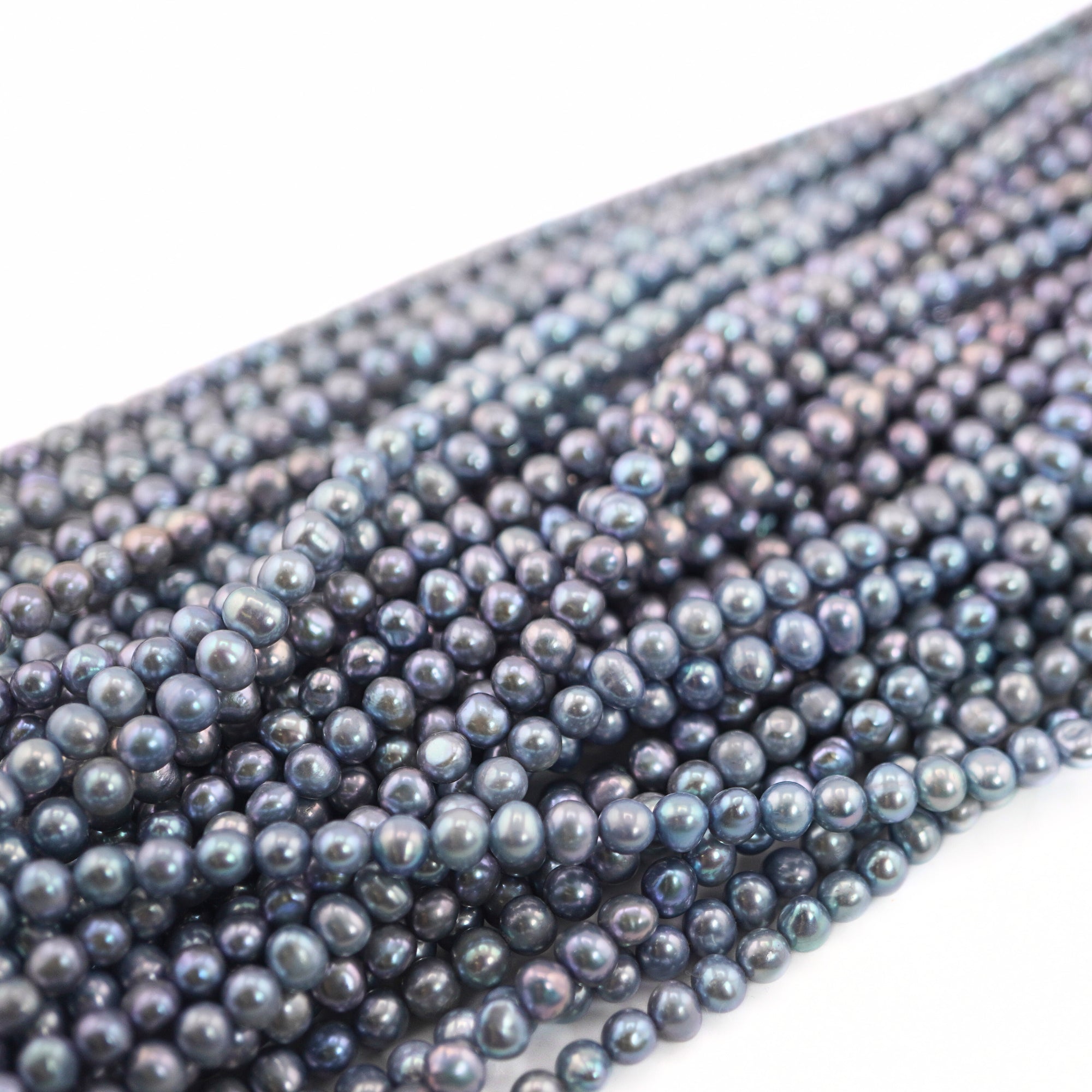 Peacock Navy Blue Near Round Freshwater Pearls Beads