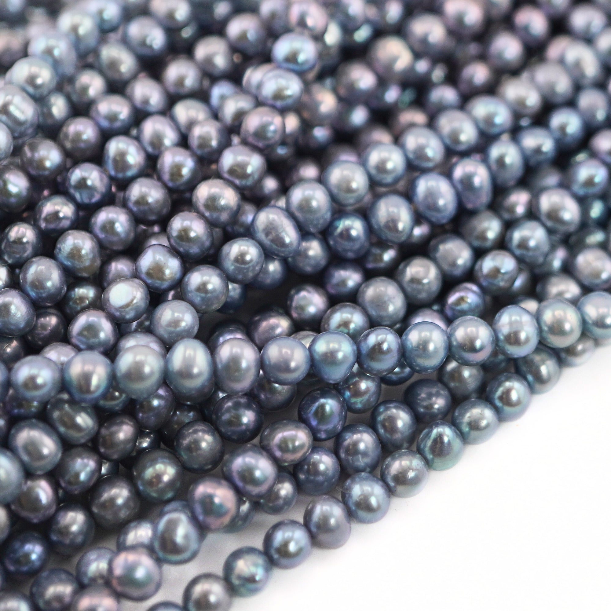 5 - 4 MM Peacock Navy Blue Near Round Freshwater Pearls Beads