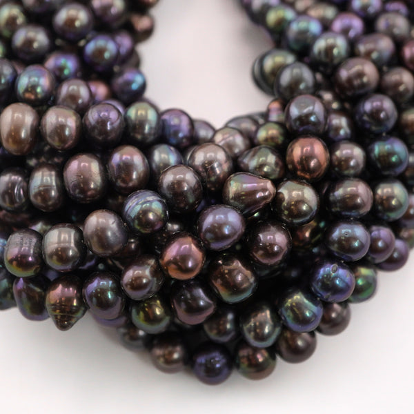 Peacock Near Round Freshwater Pearls Beads